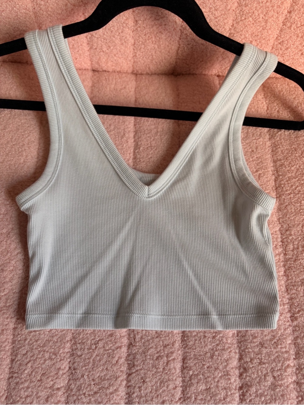 Ribbed V-Neck Cropped Tank Top — Light Sage